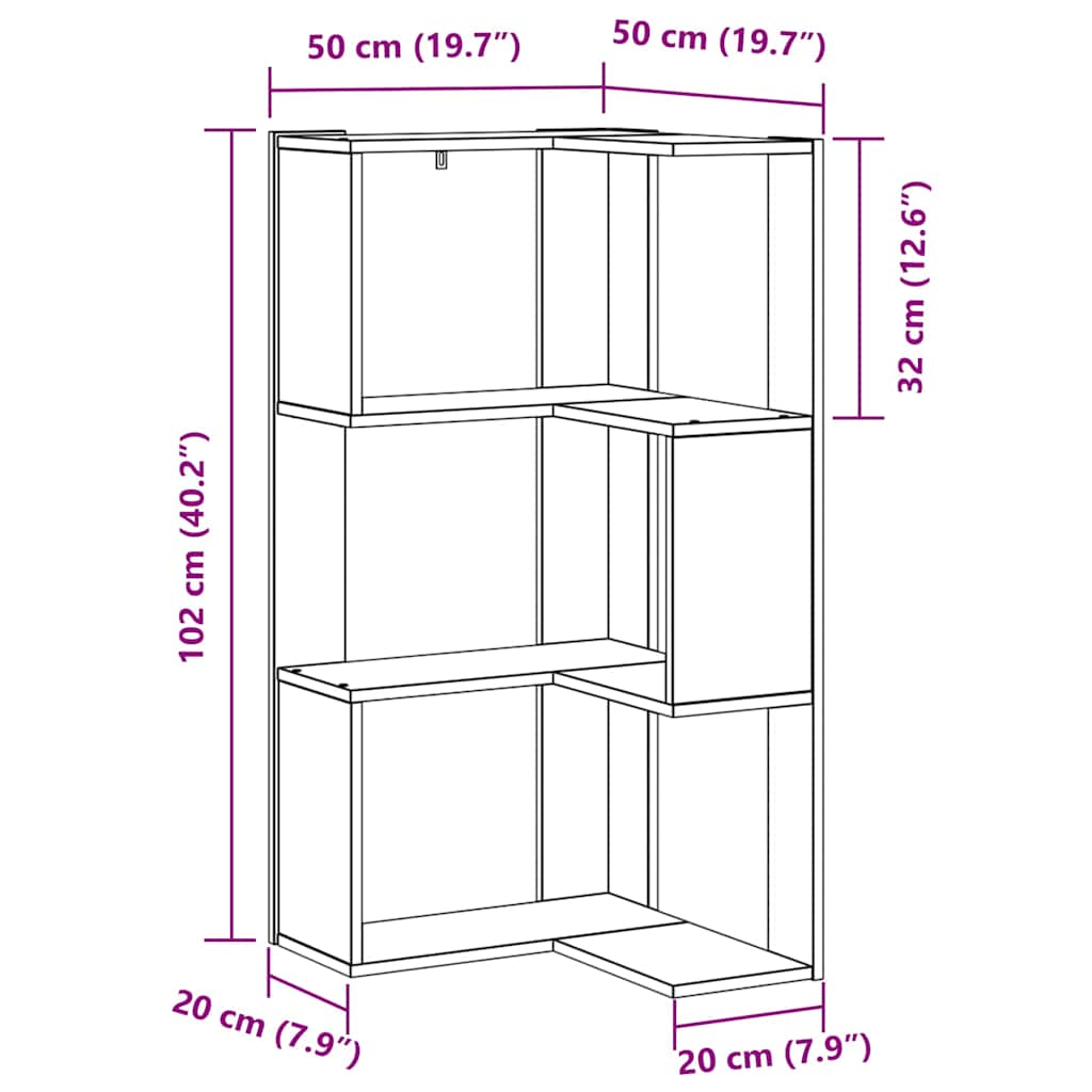 Bookcase 3-Tier 50 x 50 x102 cm Black Oak