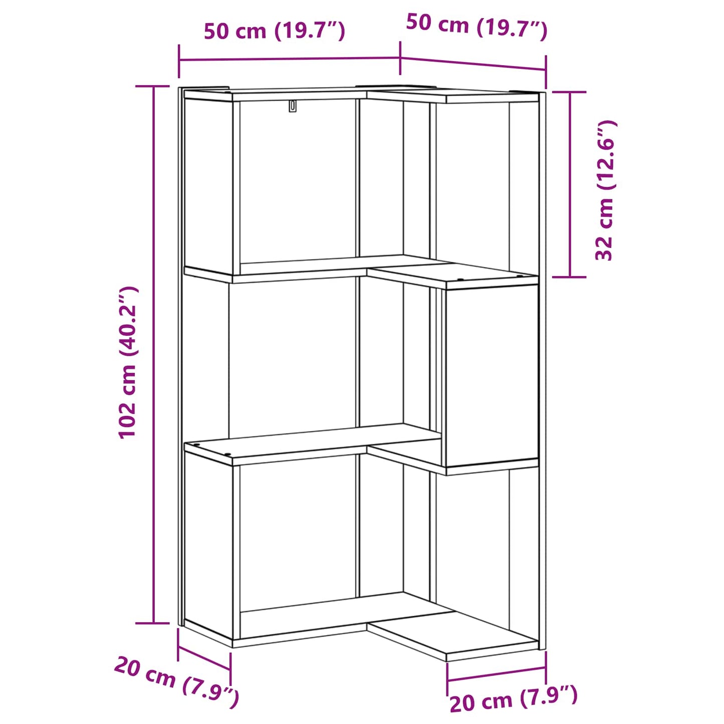 Bookcase 3-Tier 50 x 50 x102 cm Black Oak