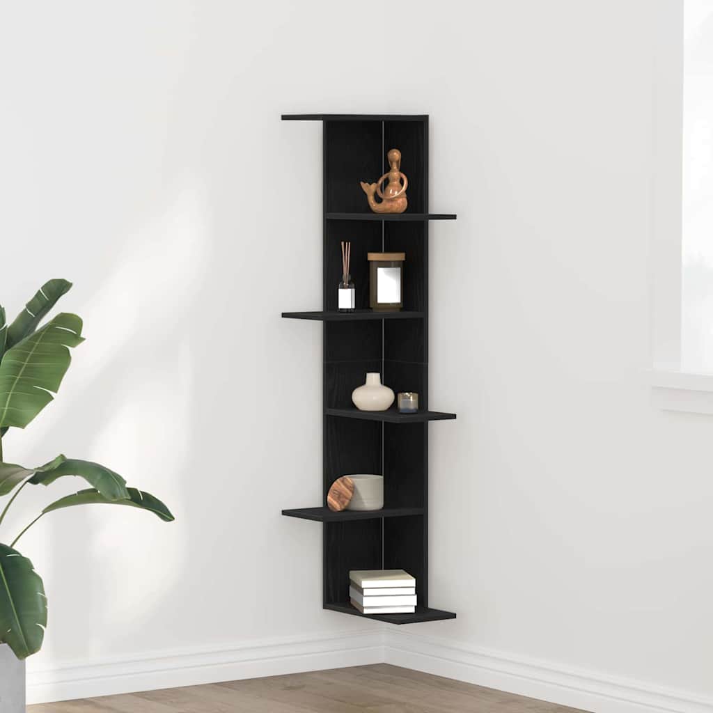 Wall Corner Shelf with Shelf Black Oak 36.5 x 36.5 x140 cm