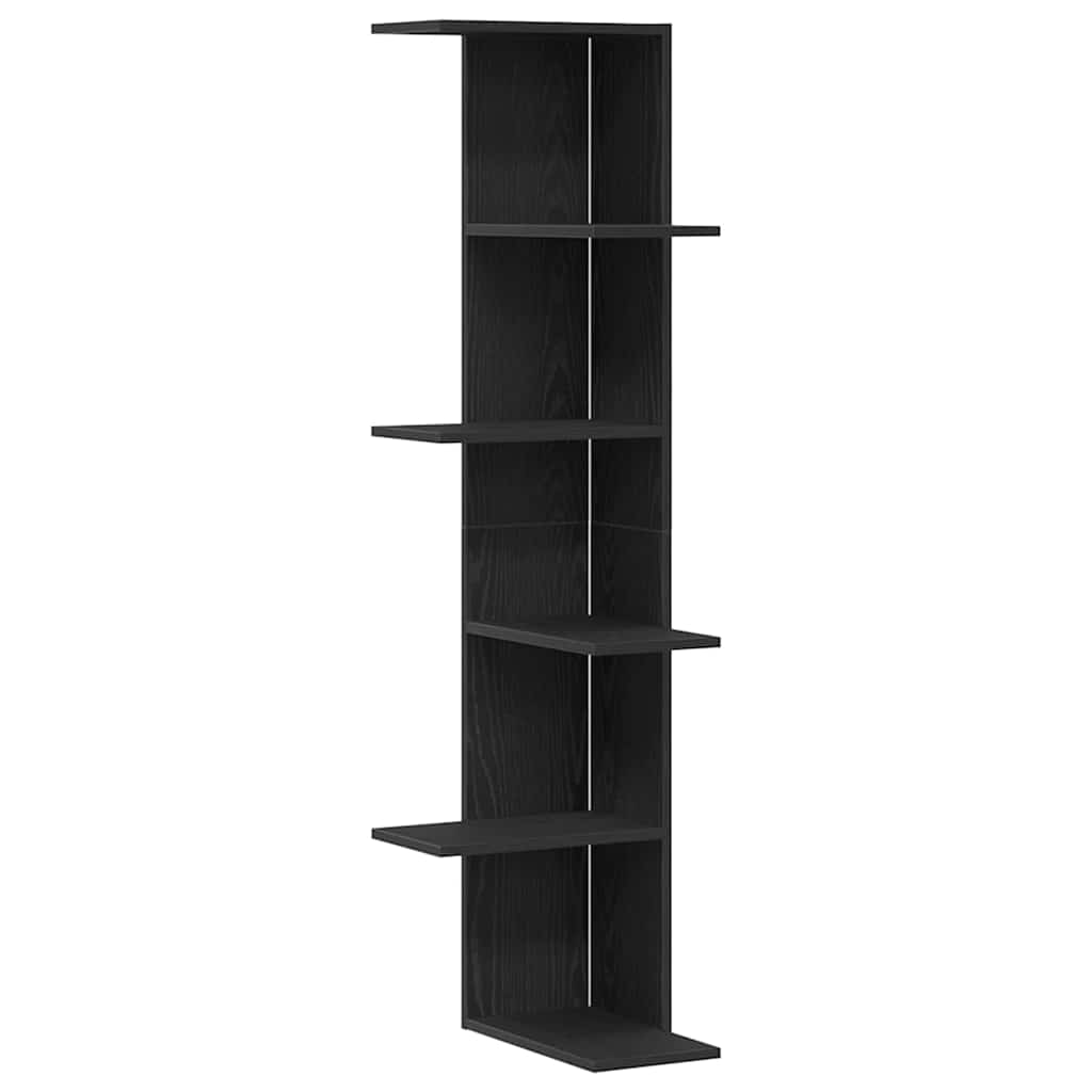 Wall Corner Shelf with Shelf Black Oak 36.5 x 36.5 x140 cm