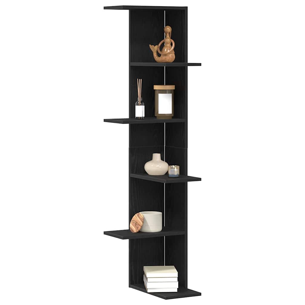 Wall Corner Shelf with Shelf Black Oak 36.5 x 36.5 x140 cm