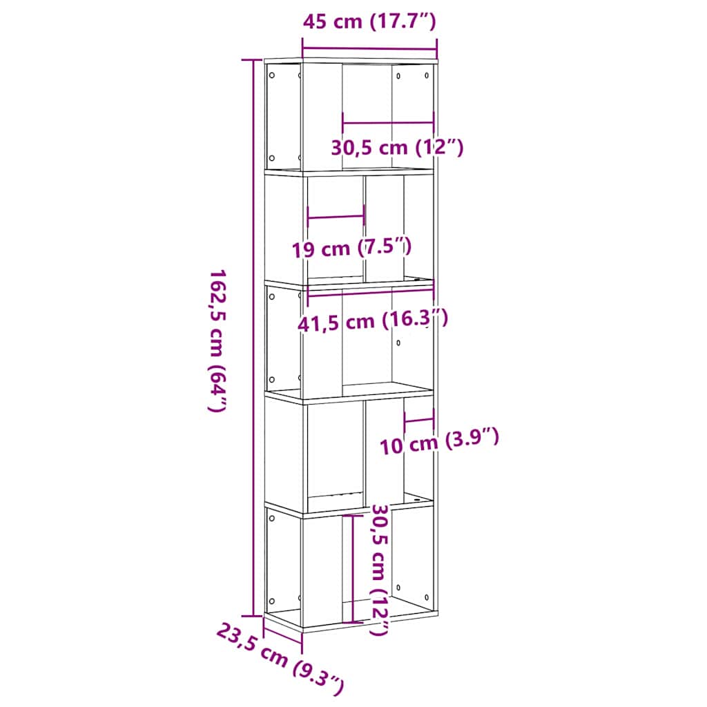 Bookcase Black Oak 45 x 23.5 x 162.5 cm