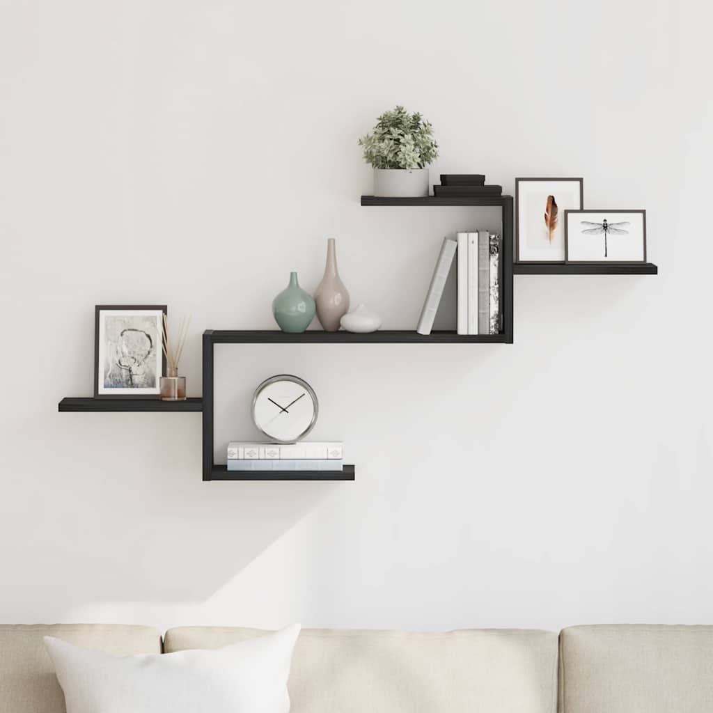 Wall Shelf Black Oak 104x15x49 cm Engineered Wood