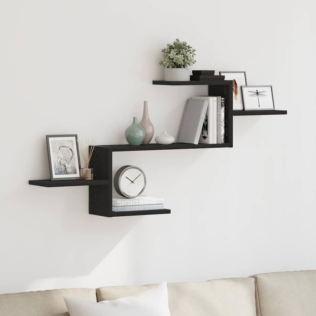 Wall Shelf Black Oak 104x15x49 cm Engineered Wood