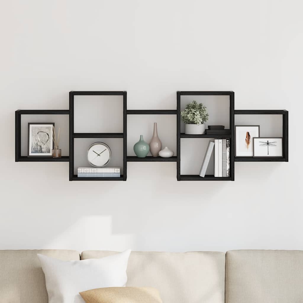 Wall Shelf Black Oak 129x18x42 cm Engineered Wood