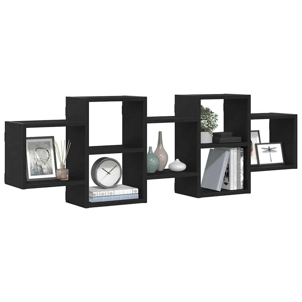 Wall Shelf Black Oak 129x18x42 cm Engineered Wood
