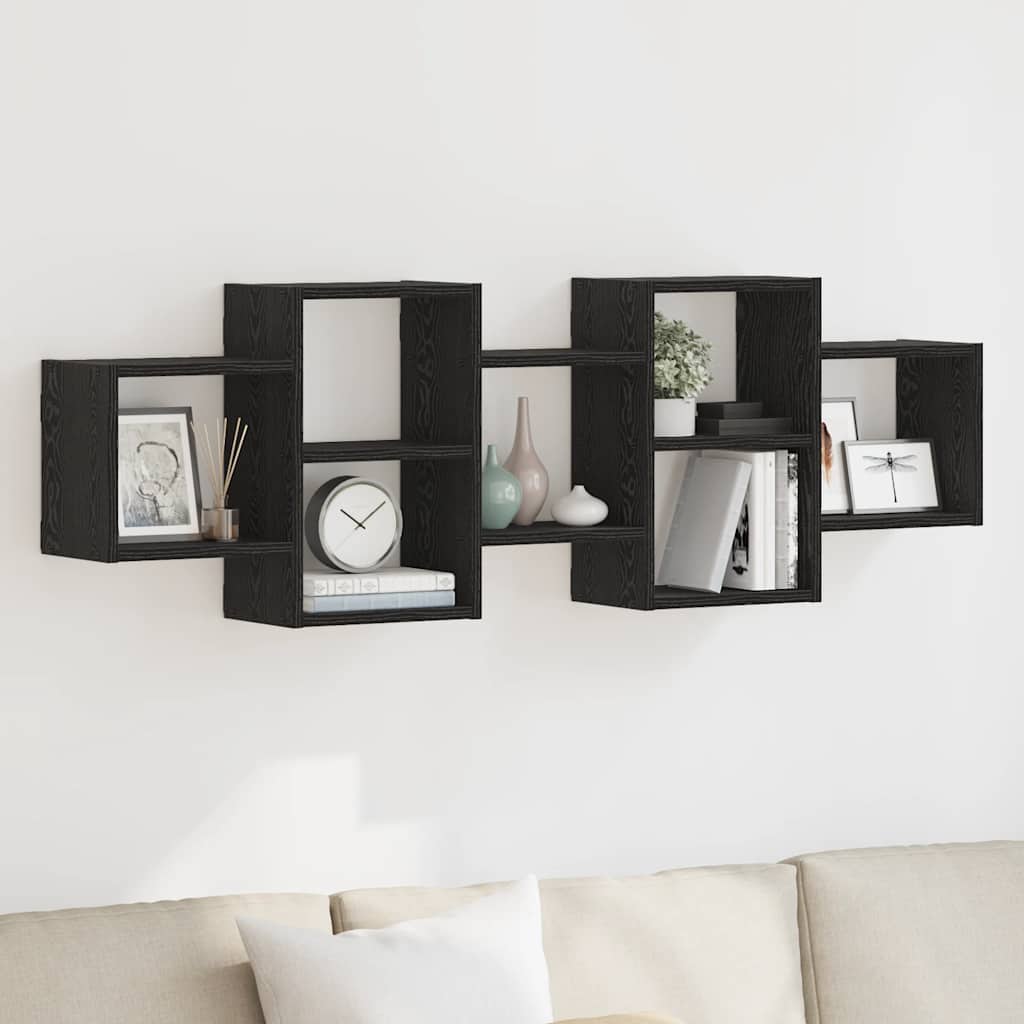 Wall Shelf Black Oak 129x18x42 cm Engineered Wood