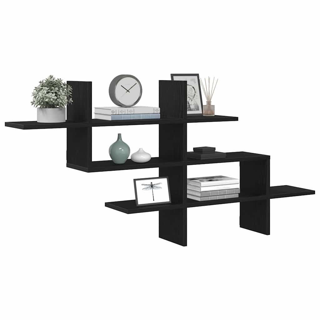 Wall Shelf Black Oak 124,5x18x60,5 cm Engineered Wood