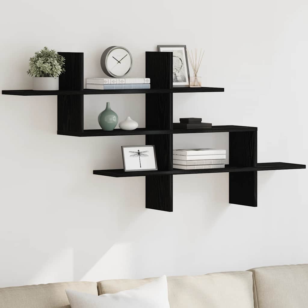 Wall Shelf Black Oak 124,5x18x60,5 cm Engineered Wood