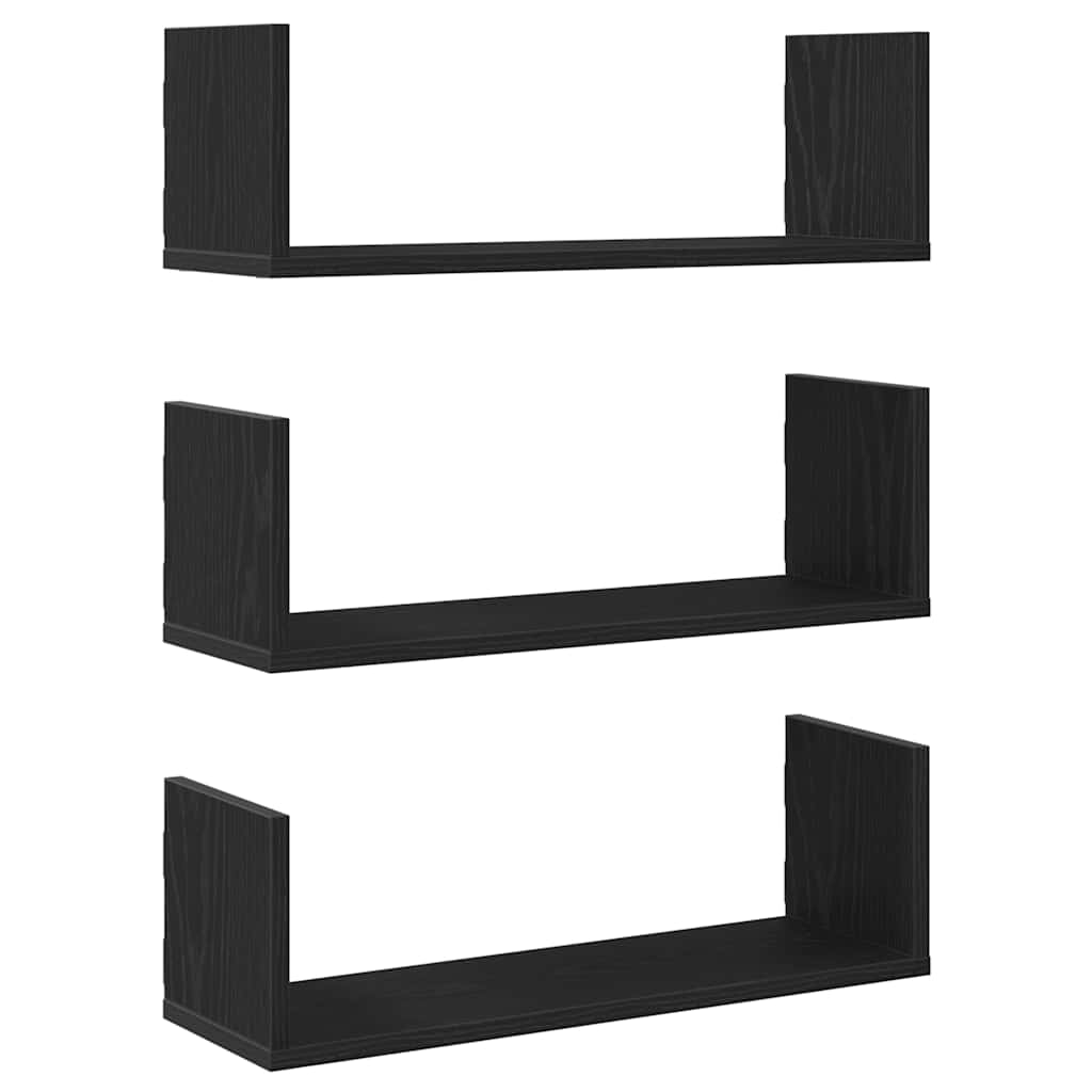 Wall Shelves 3 pcs Black Oak 58x18x18 cm Engineered Wood