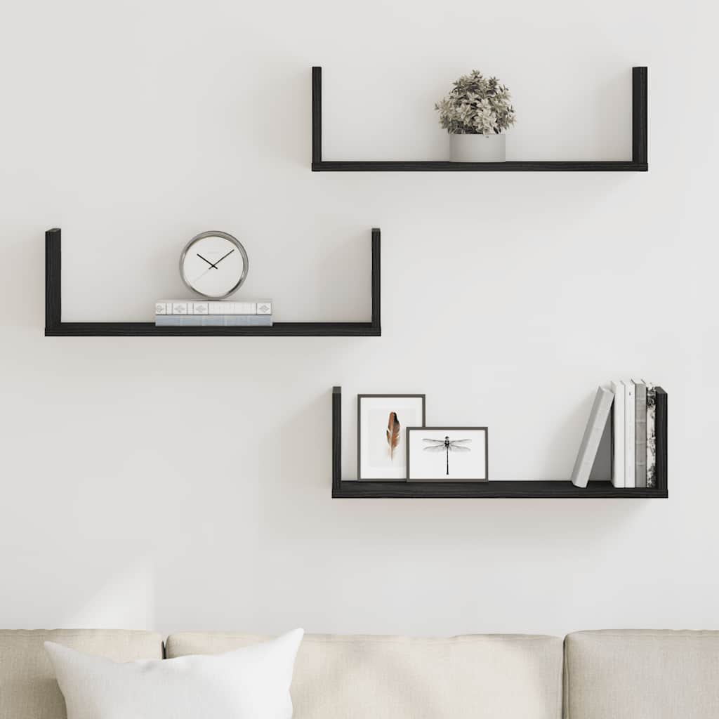 Wall Shelves 3 pcs Black Oak 58x18x18 cm Engineered Wood