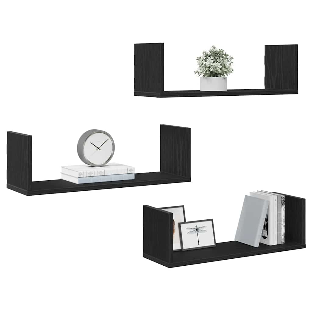 Wall Shelves 3 pcs Black Oak 58x18x18 cm Engineered Wood