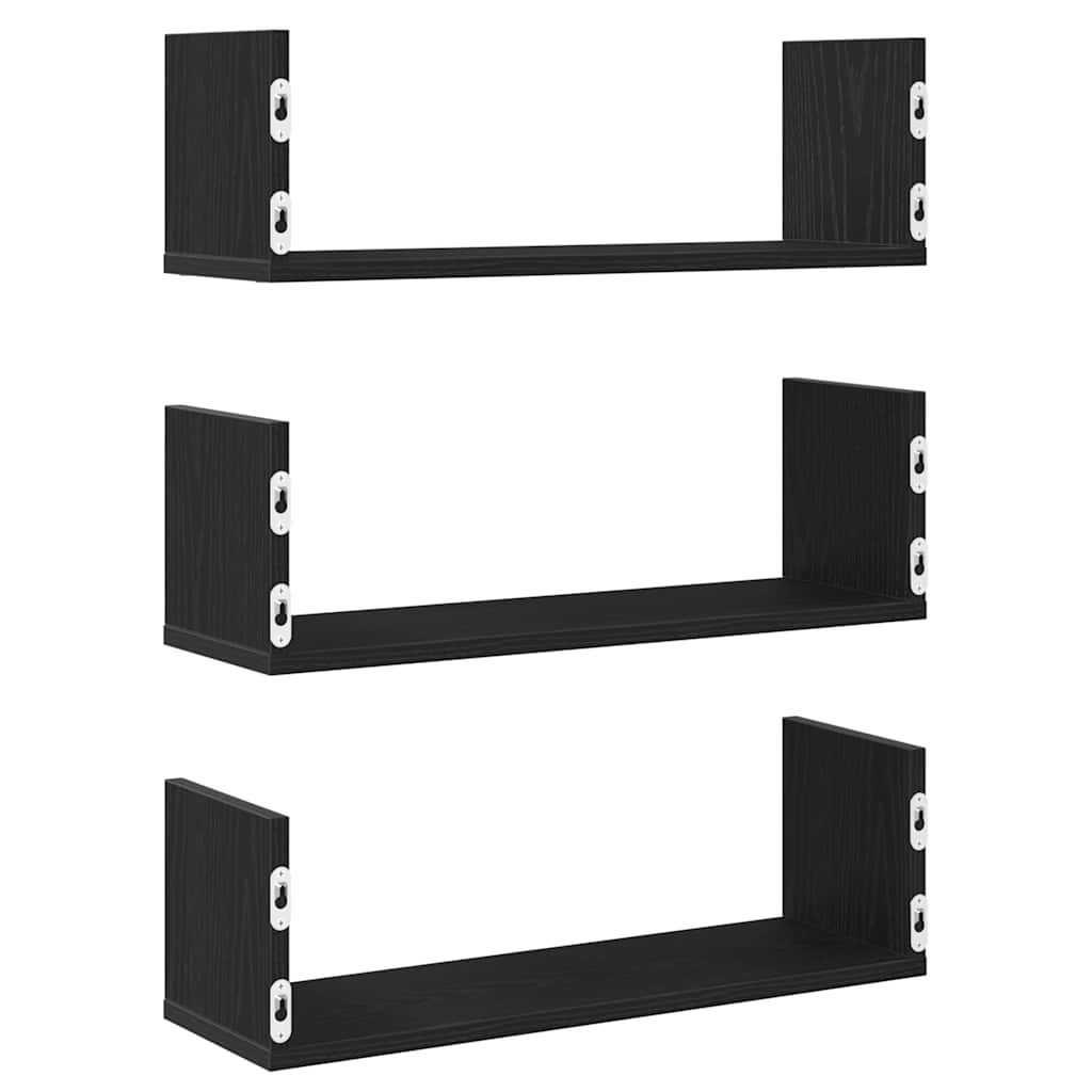 Wall Shelves 3 pcs Black Oak 58x18x18 cm Engineered Wood