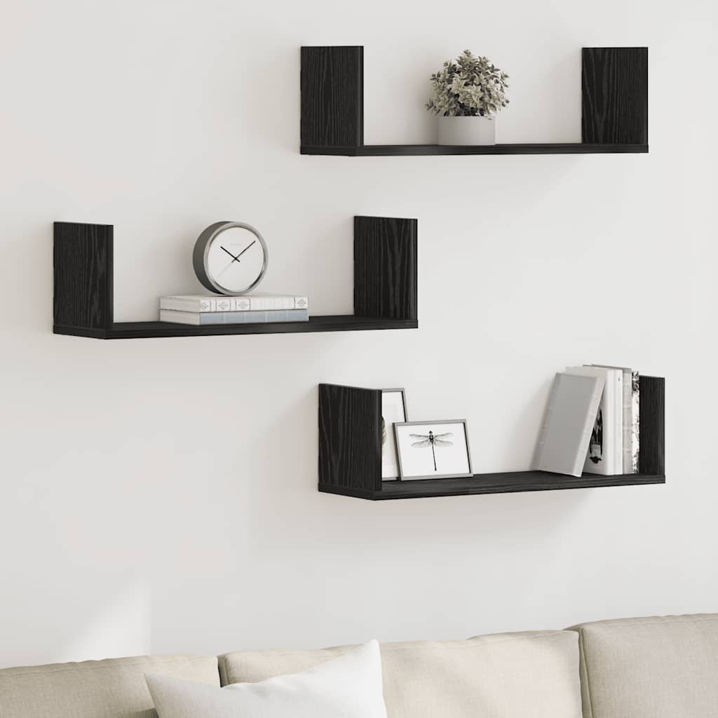Wall Shelves 3 pcs Black Oak 58x18x18 cm Engineered Wood
