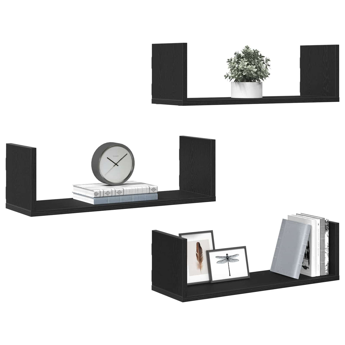 Wall Shelves 3 pcs Black Oak 58x18x18 cm Engineered Wood