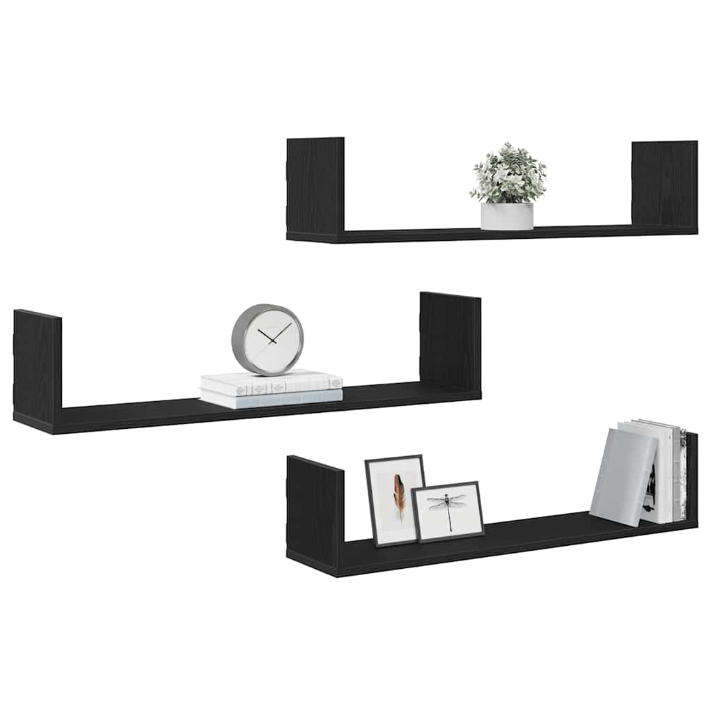 Wall Shelves 3 pcs Black Oak 80x18x18 cm Engineered Wood