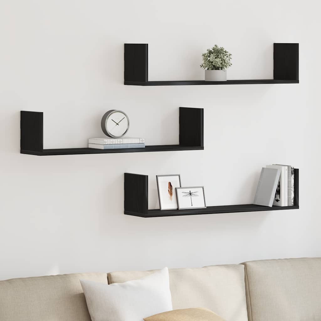 Wall Shelves 3 pcs Black Oak 80x18x18 cm Engineered Wood