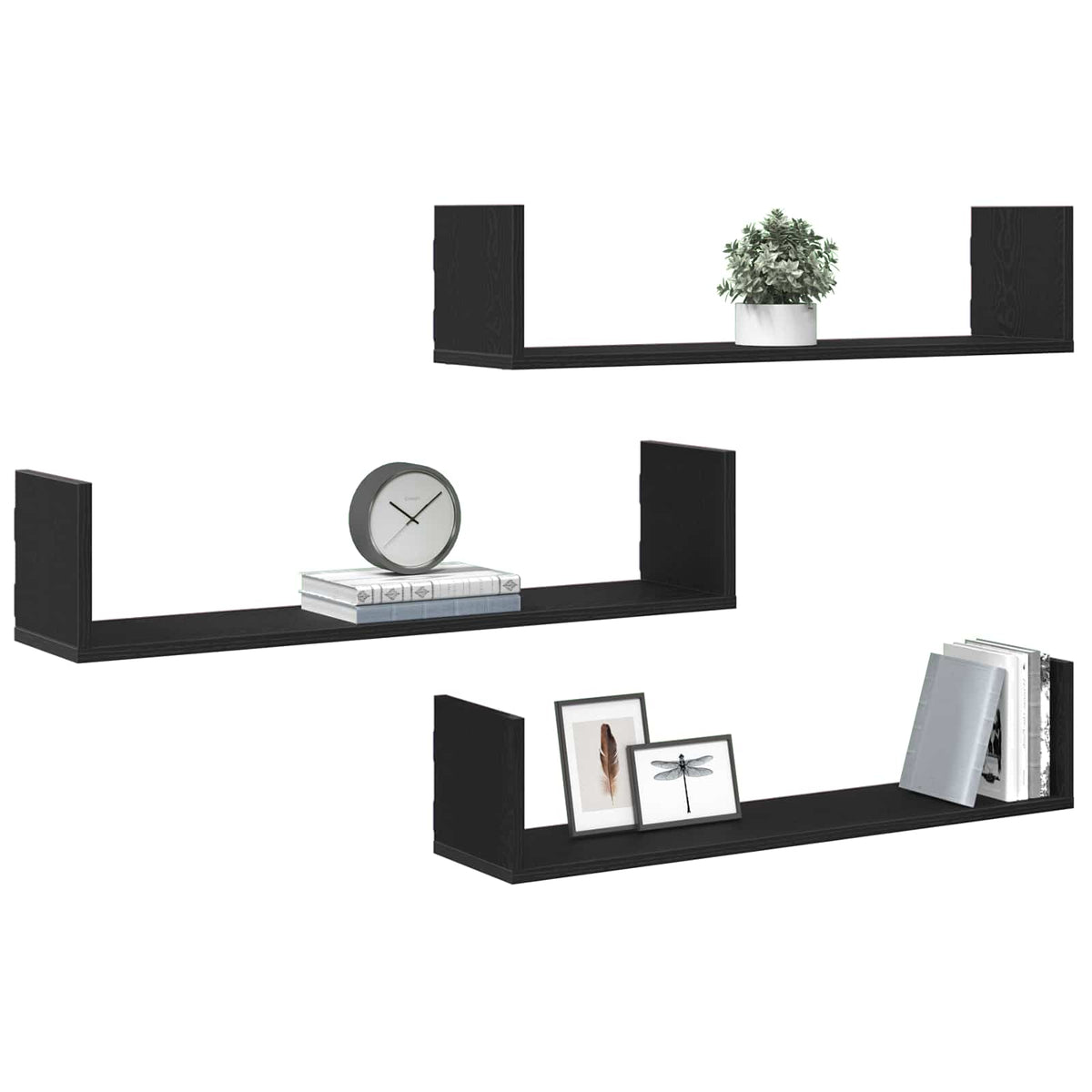 Wall Shelves 3 pcs Black Oak 80x18x18 cm Engineered Wood