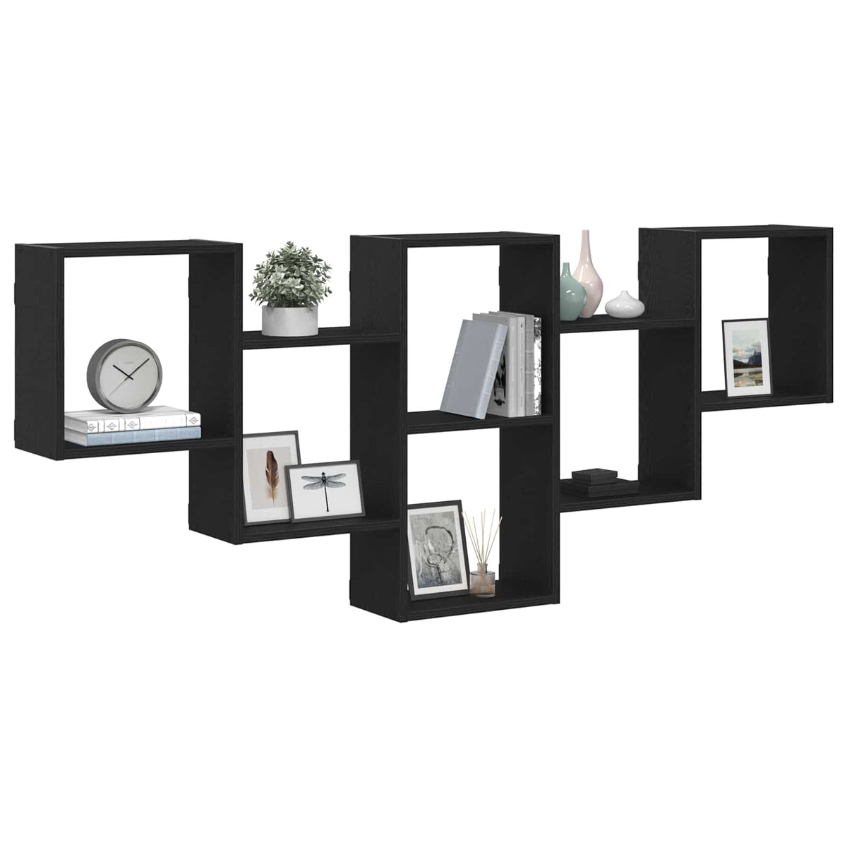 Wall Shelf Black Oak 159x18x66 cm Engineered Wood