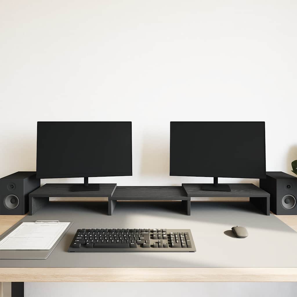 Monitor Stand Riser Adjustable Black Oak 80x24x10,5 cm