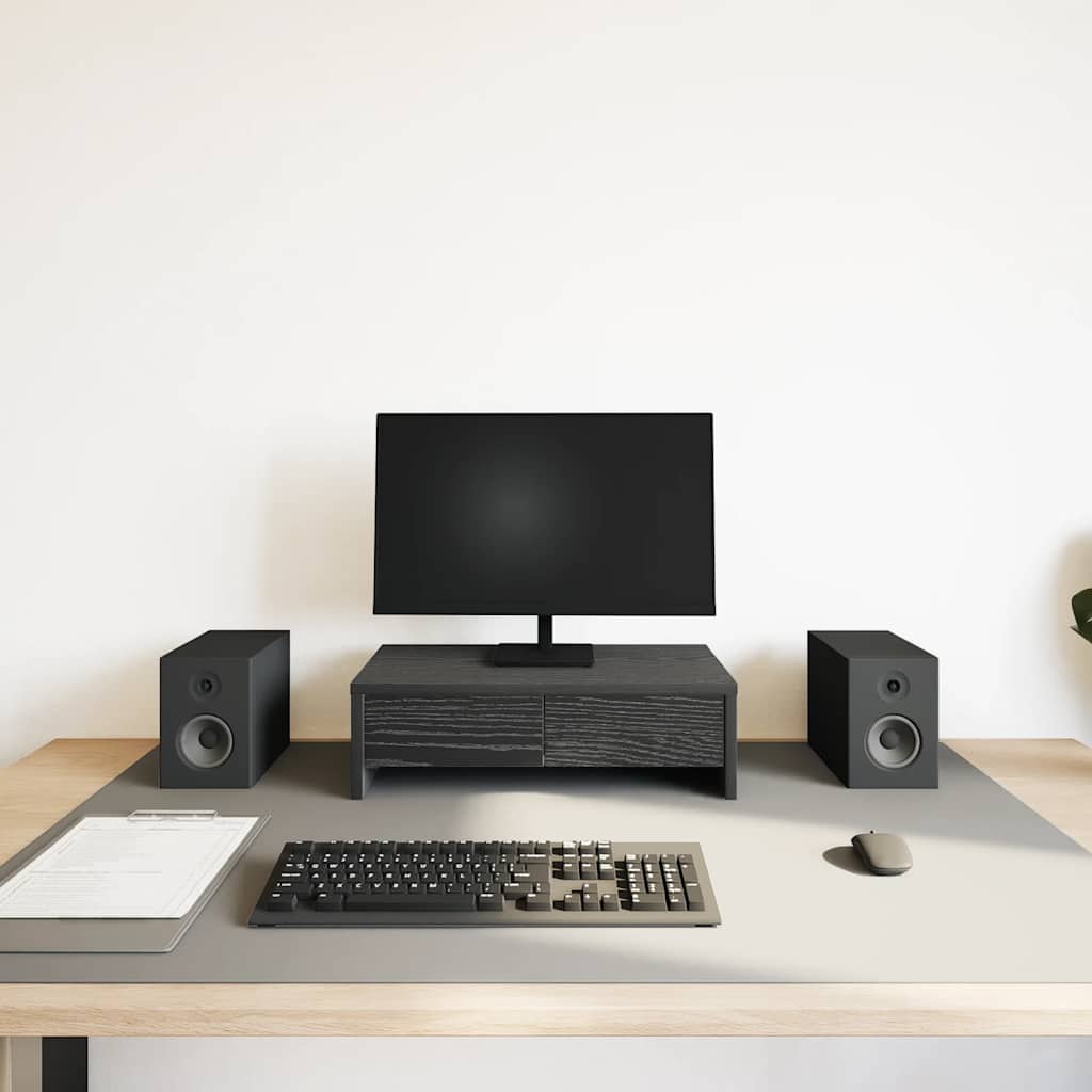 Monitor Stand with Drawers Black Oak 50x27x15cm Engineered Wood