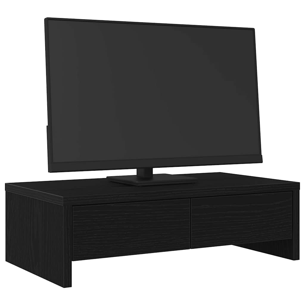 Monitor Stand with Drawers Black Oak 50x27x15 cm Engineered Wood