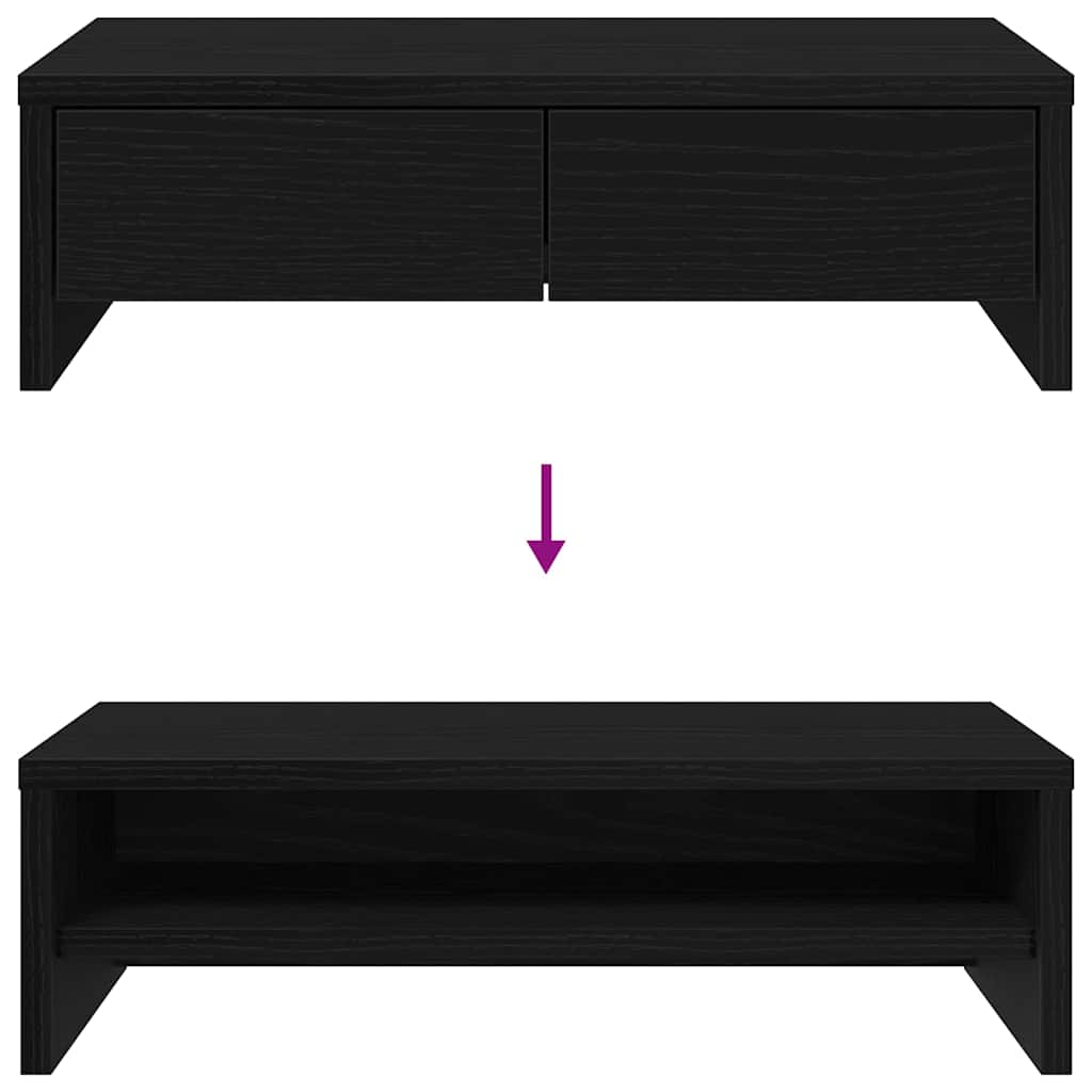 Monitor Stand with Drawers Black Oak 50x27x15cm Engineered Wood