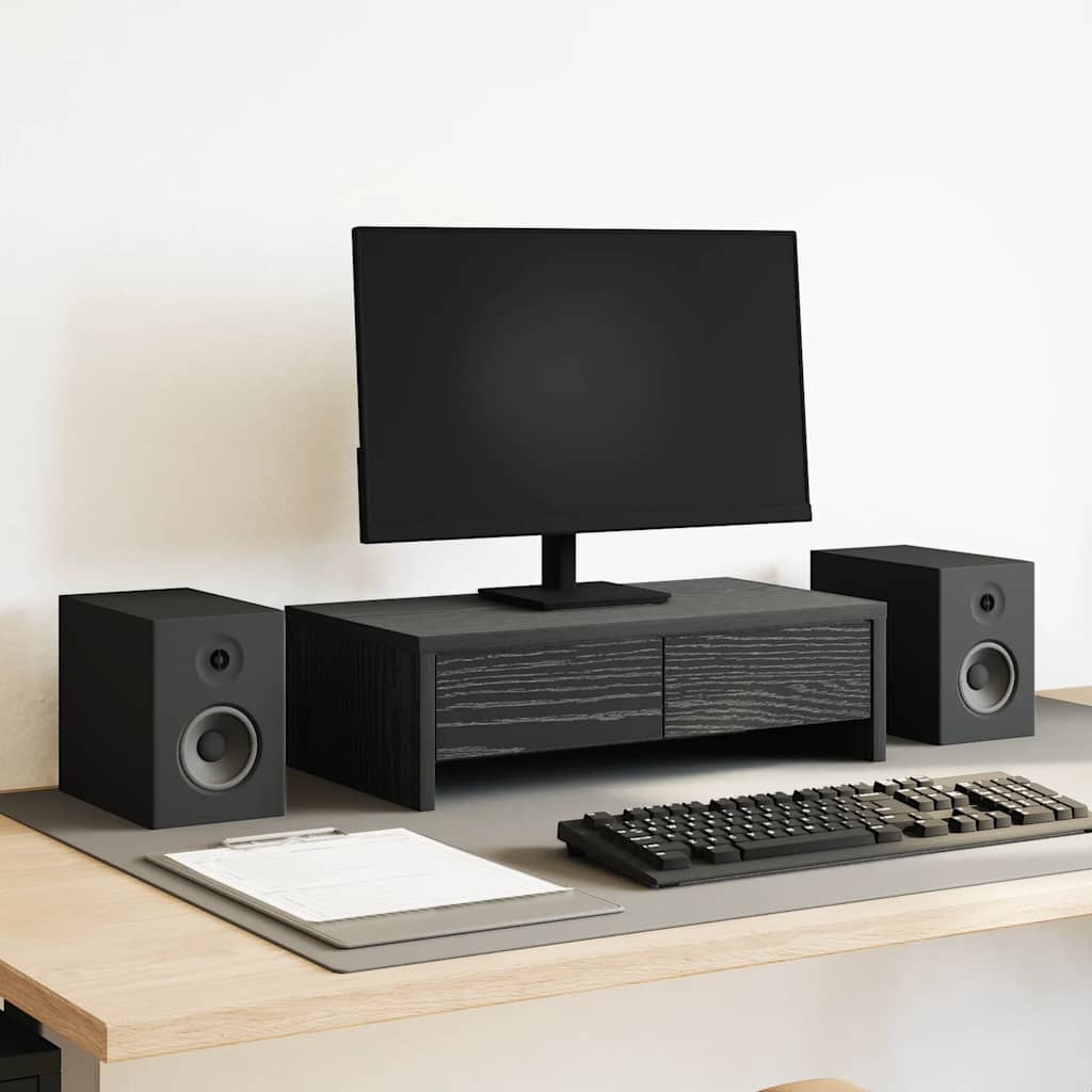Monitor Stand with Drawers Black Oak 50x27x15cm Engineered Wood
