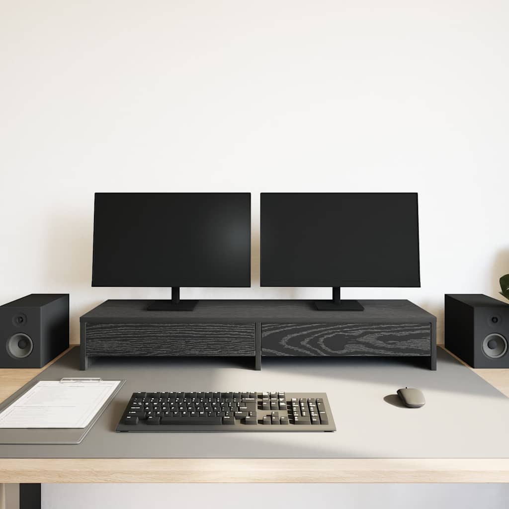 Monitor Stand with Drawers Black Oak 100x27x15 cm