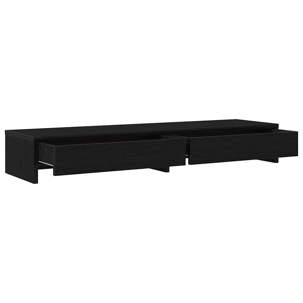 Monitor Stand with Drawers Black Oak 100x27x15 cm
