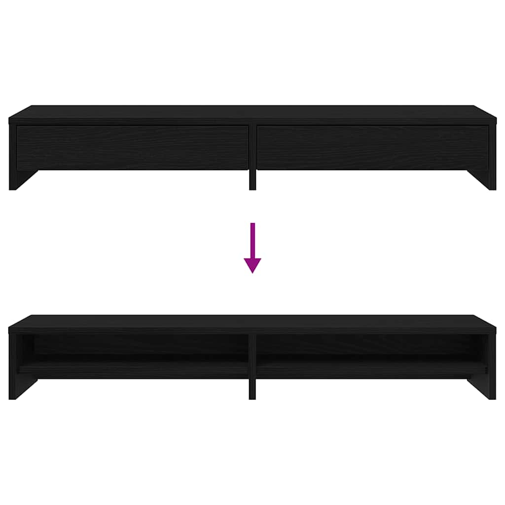 Monitor Stand with Drawers Black Oak 100x27x15 cm