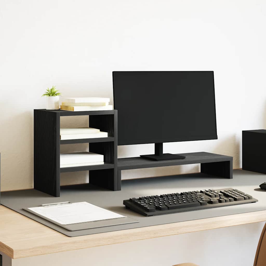 Monitor Stand with Desk Organiser Black Oak Engineered Wood