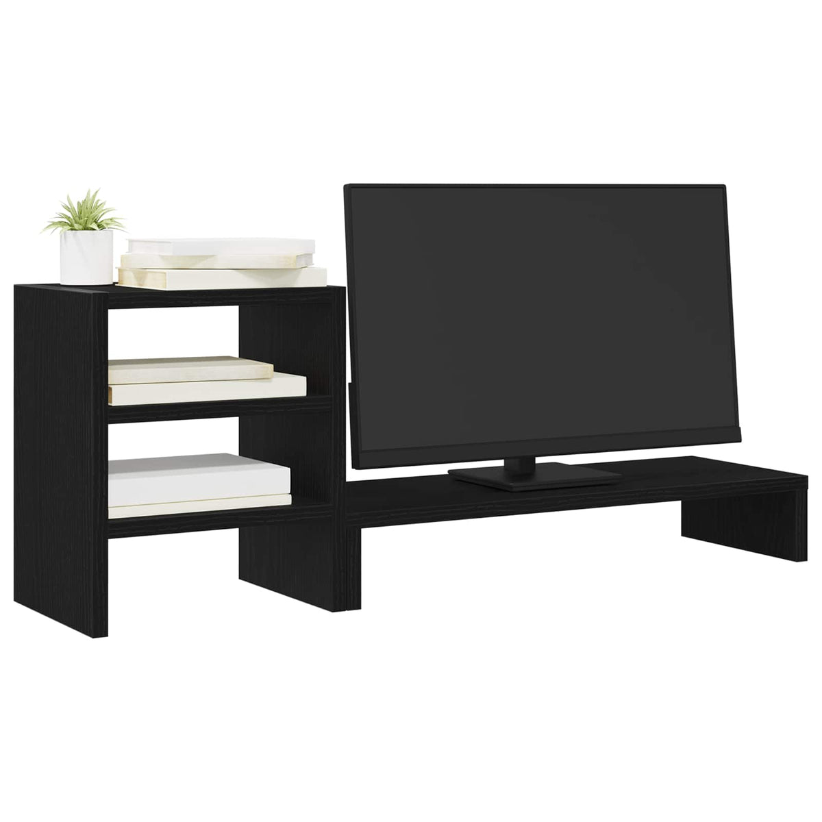 Monitor Stand with Desk Organiser Black Oak Engineered Wood