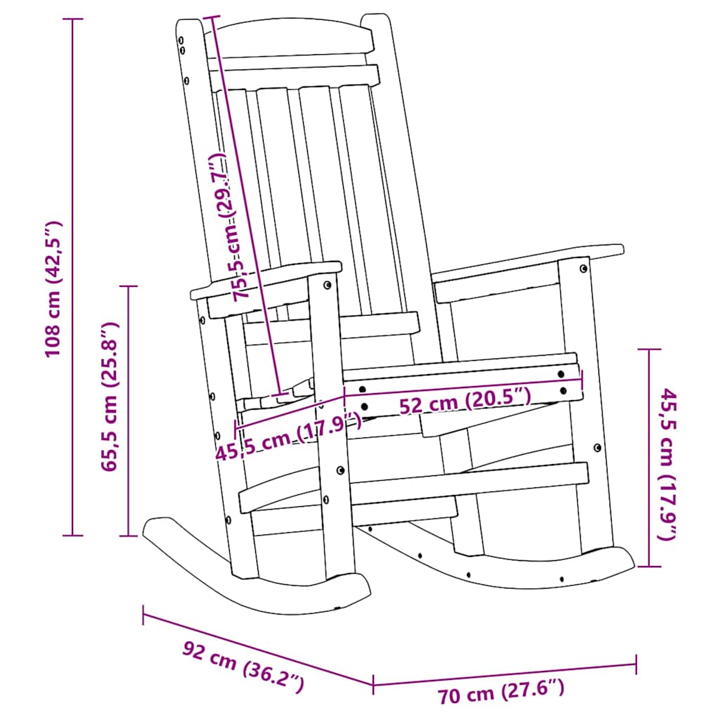 Garden Rocking Chair Navy Blue 92 x 70 x 108cm HDPE