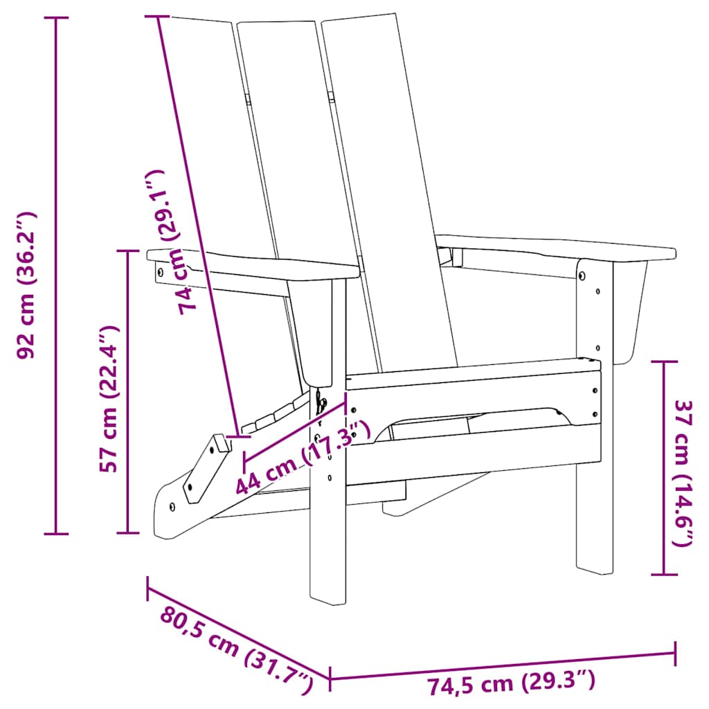 Folding Adirondack Chair Navy Blue 80.5 x 74.5 x 92 cm HDPE