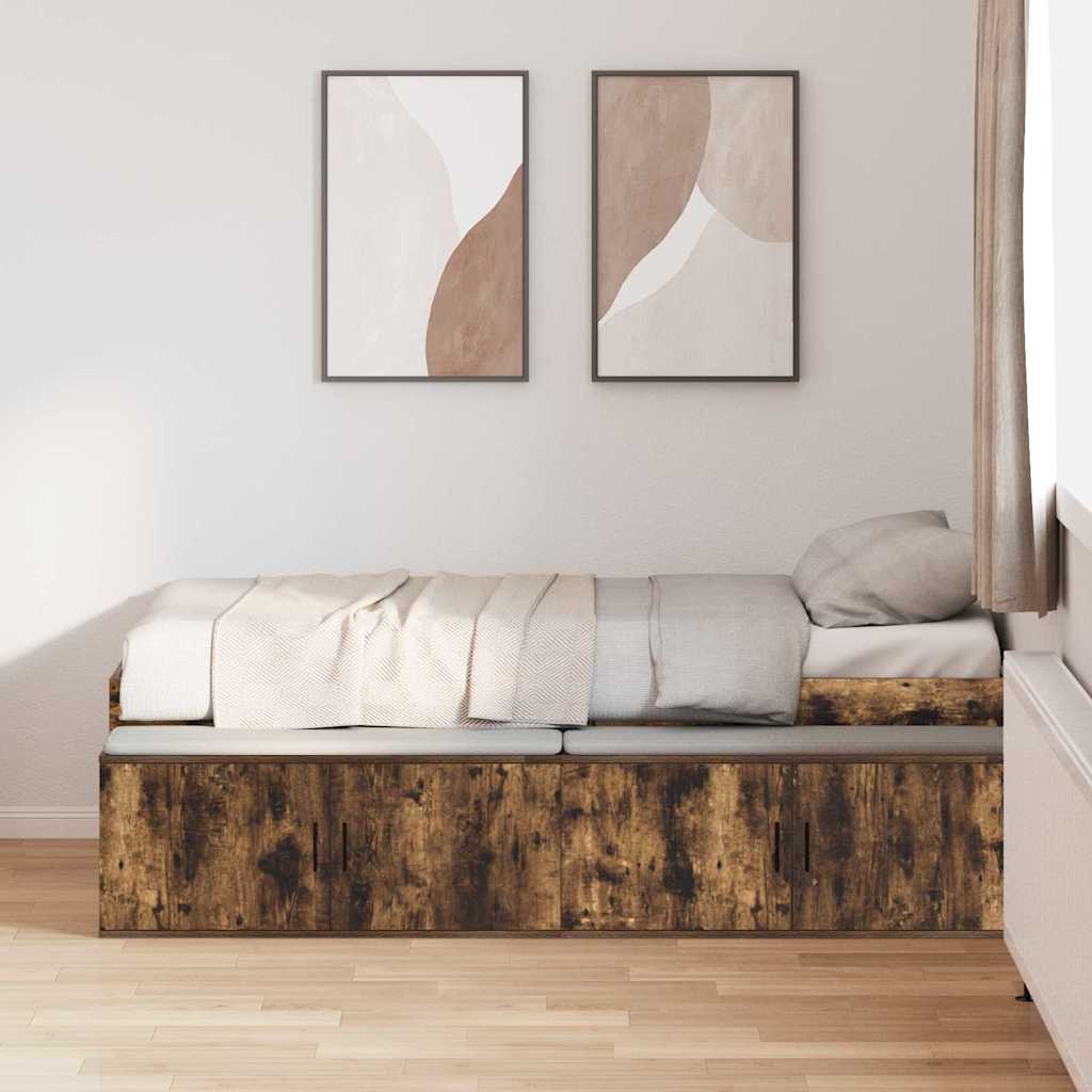 Bed Frame with Drawer Smoked Oak 90 x 200 cm Engineered Wood