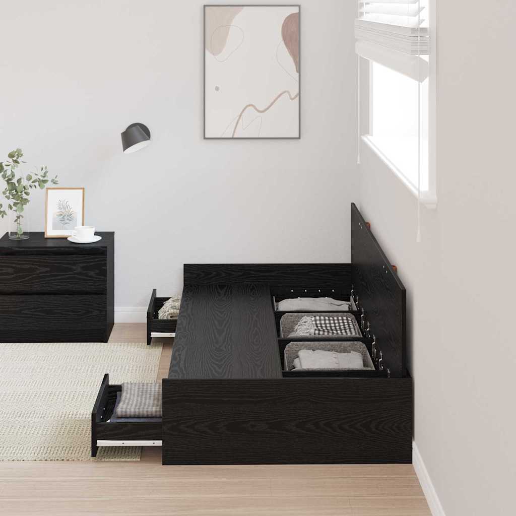 Bed Frame with Drawer Black Oak 98.5 x 200 cm Engineered Wood