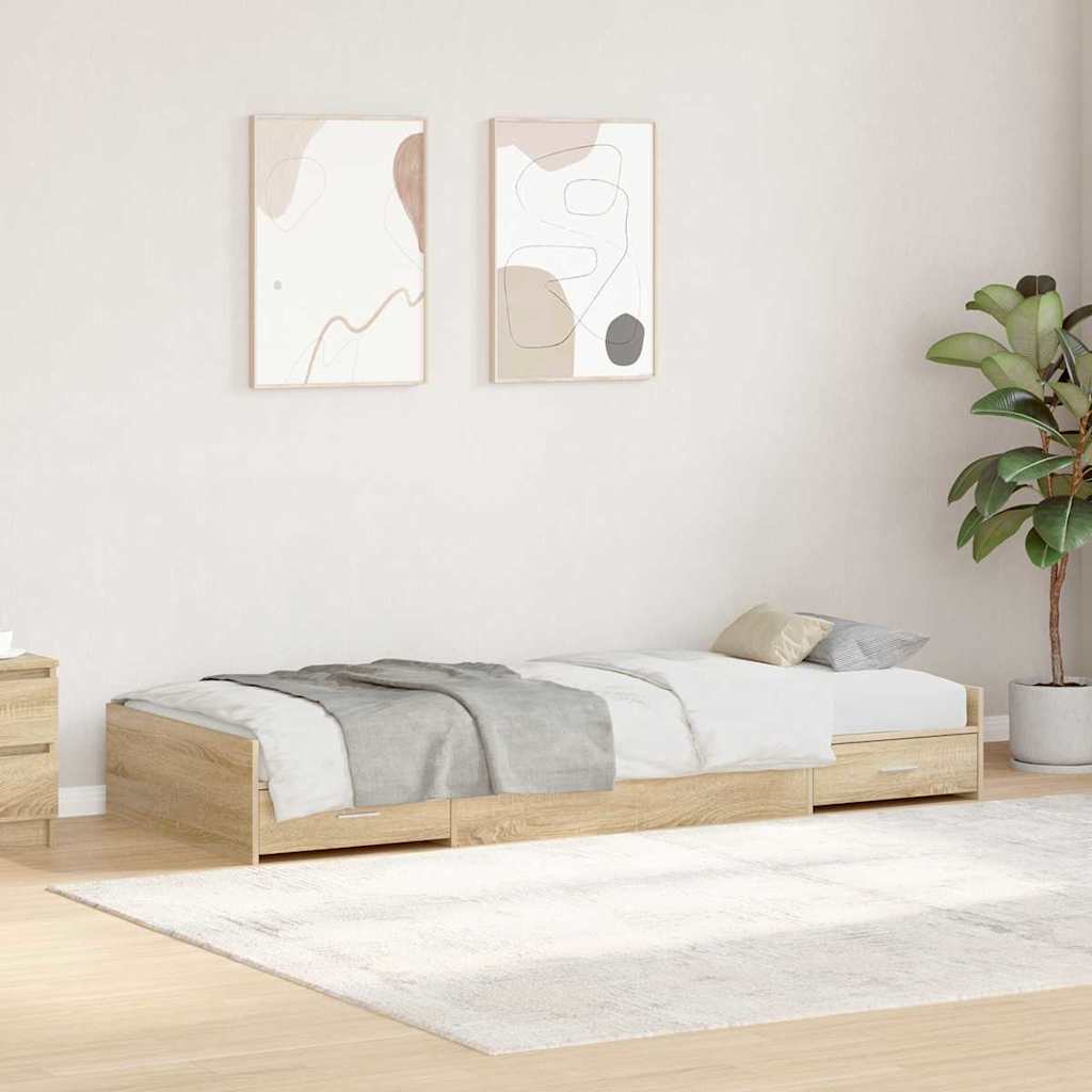 Bed Frame with Drawer Sonoma Oak 98.5 x 200 cm Engineered Wood