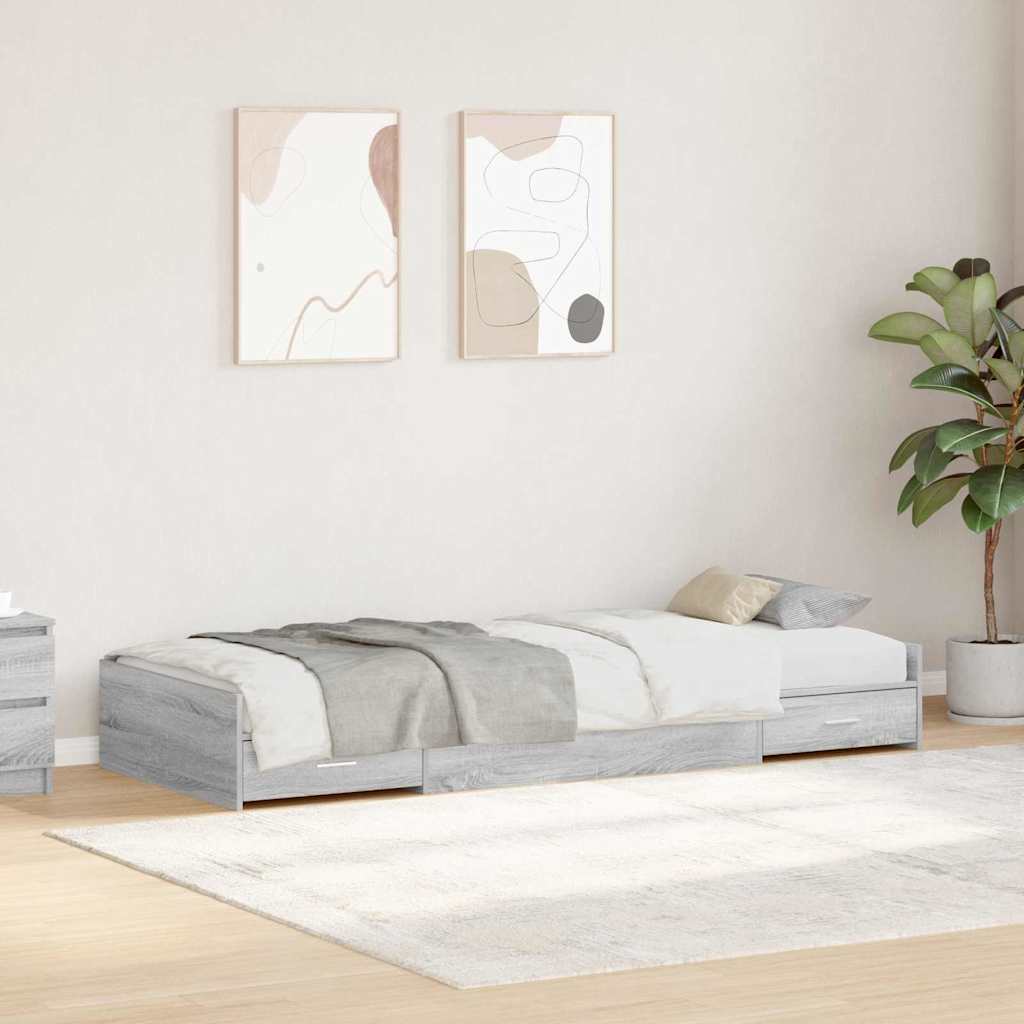 Bed Frame with Drawer Grey Sonoma 90 x 190 cm Engineered Wood