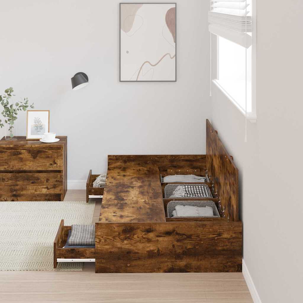 Bed Frame with Headboard Smoked Oak 75 x 190 cm Engineered Wood