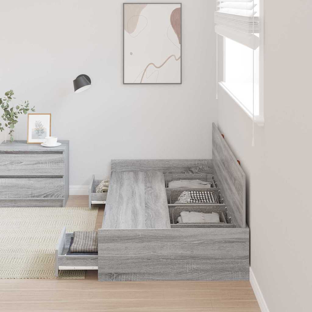 Bed Frame with Drawer Grey Sonoma 75 x 190 cm Engineered Wood