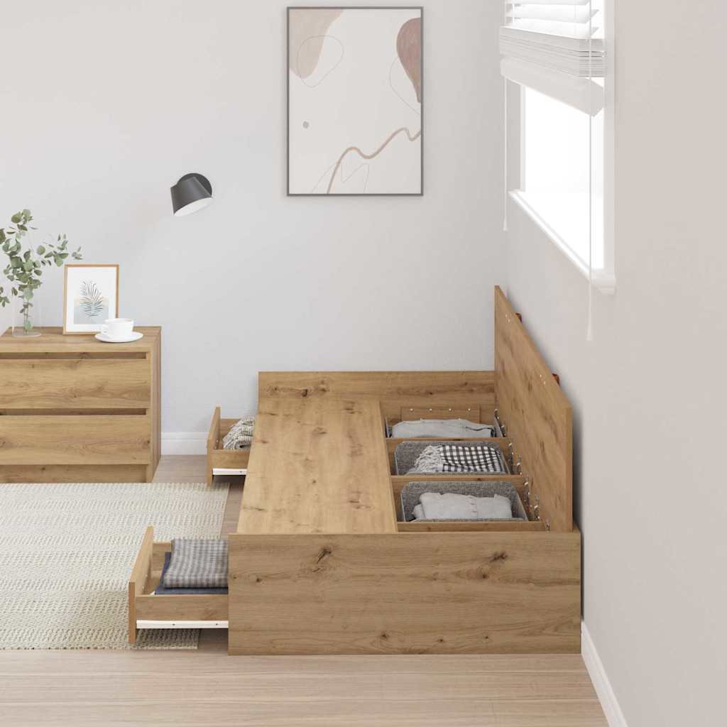 Bed Frame with Drawer Artisan Oak 75 x 190 cm Engineered Wood