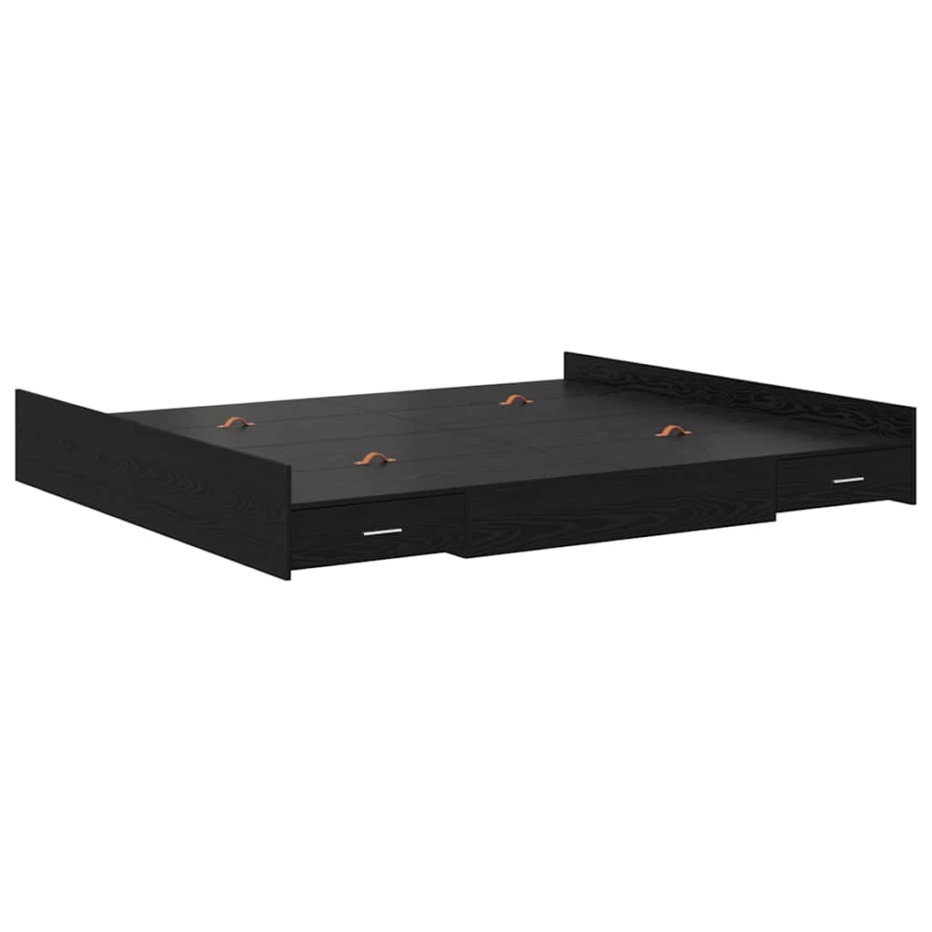 Storage Bed Frame Black Oak 200 x 200 cm Engineered Wood
