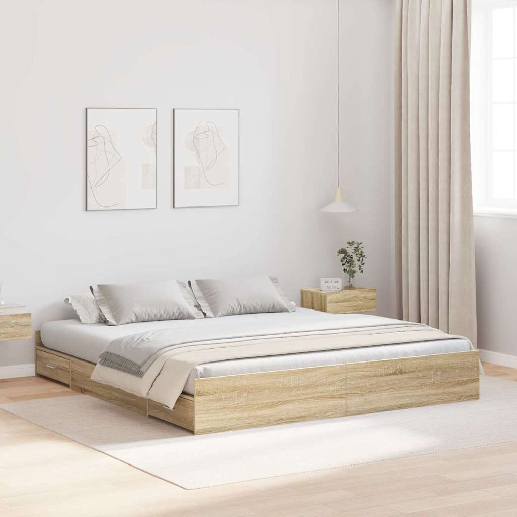 Storage Bed Frame Sonoma Oak 200 x 200 cm Engineered Wood