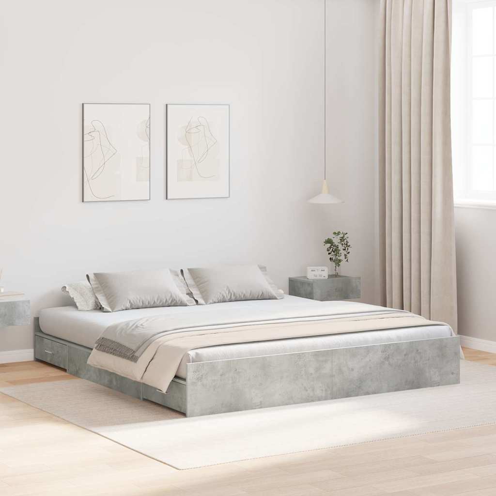 Storage Bed Frame Concrete Grey 200 x 200 cm Engineered Wood
