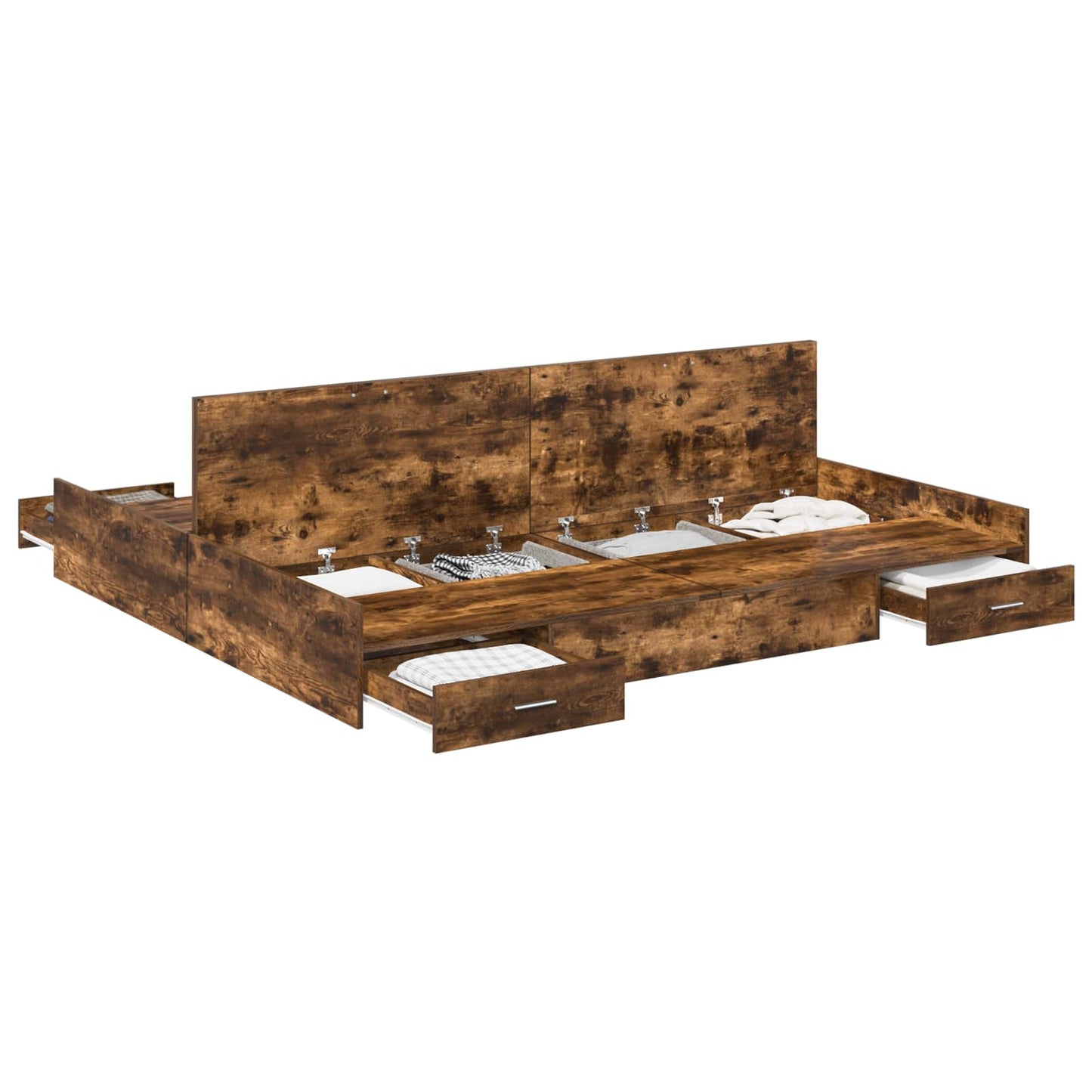Storage Bed Frame Smoked Oak 200 x 200 cm Engineered Wood