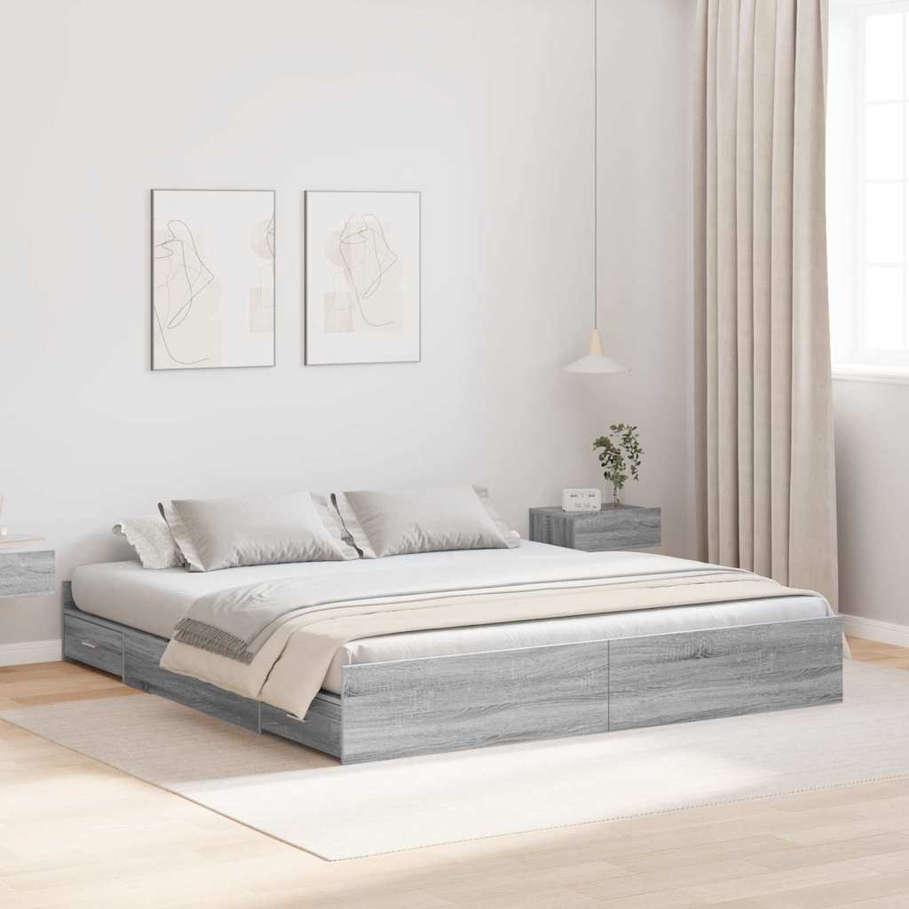 Storage Bed Frame Grey Sonoma 200 x 200 cm Engineered Wood