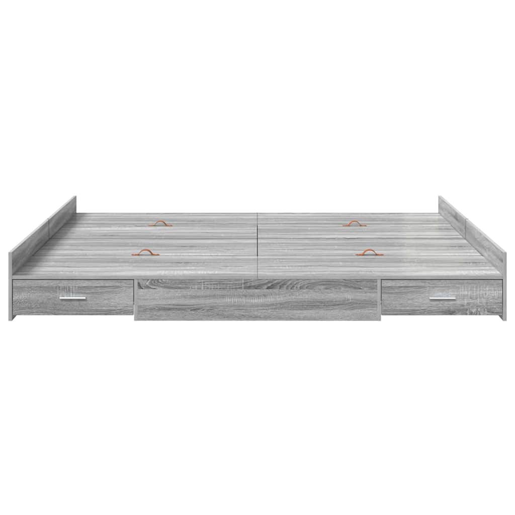 Storage Bed Frame Grey Sonoma 200 x 200 cm Engineered Wood