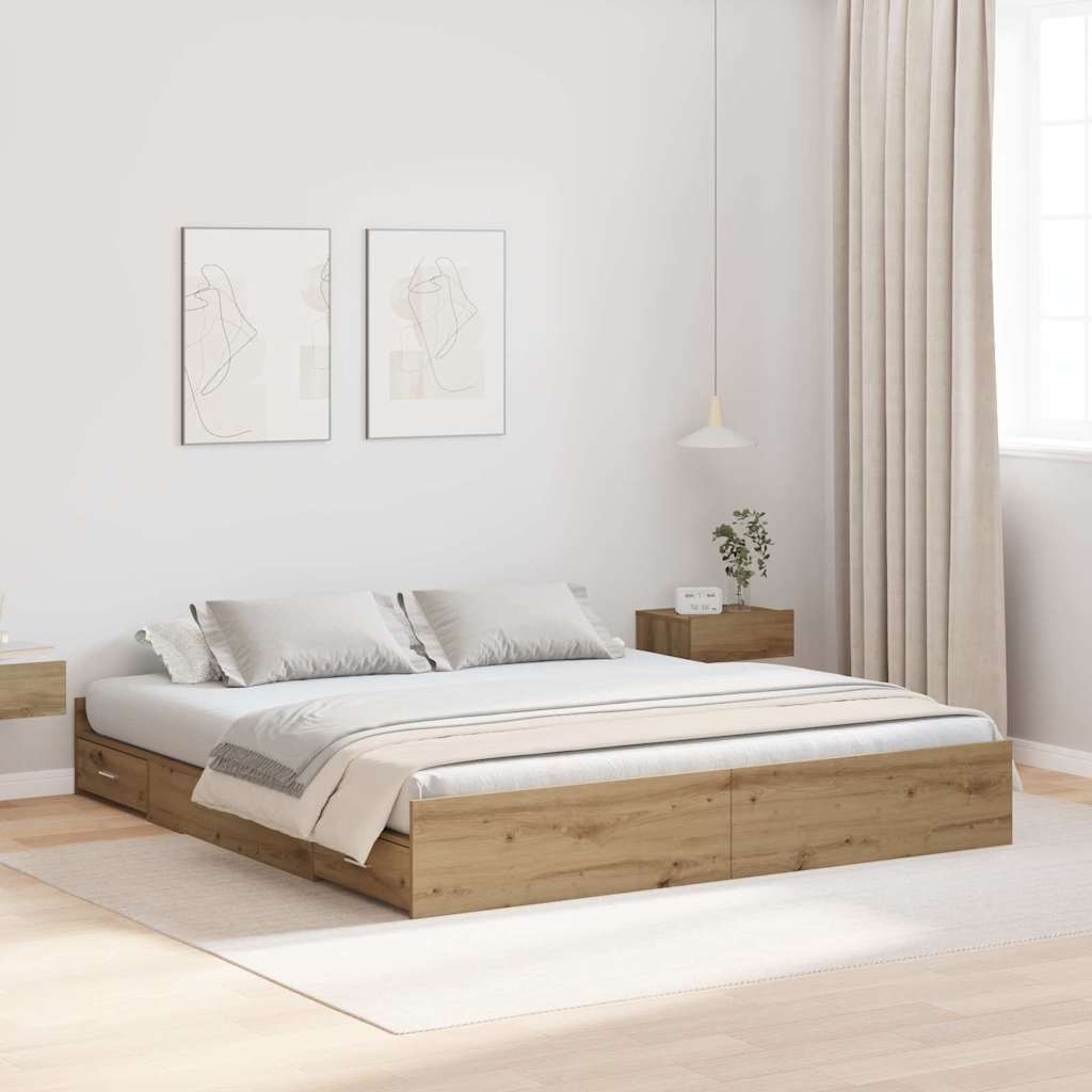 Storage Bed Frame Artisan Oak 200 x 200 cm Engineered Wood