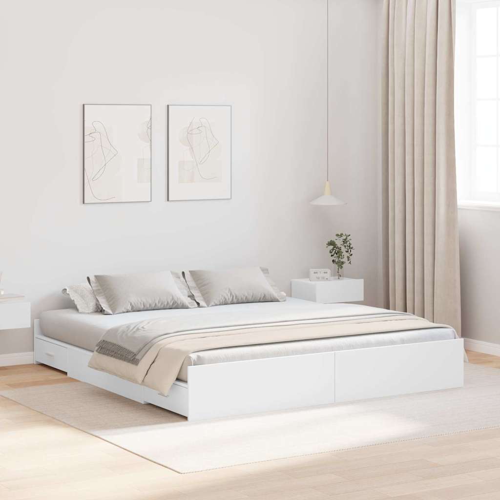 Storage Bed Frame White 180 x 200 cm Engineered Wood
